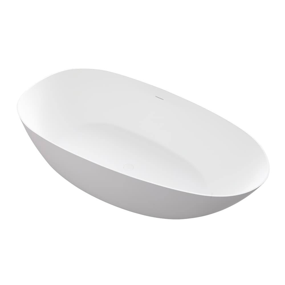 Baignoire ovale autoportante en surface solide de 59 pouces avec drain central en blanc mat