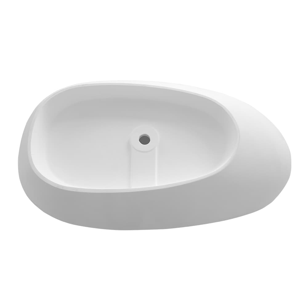 Baignoire ovale autoportante en surface solide de 59 pouces avec drain central en blanc mat