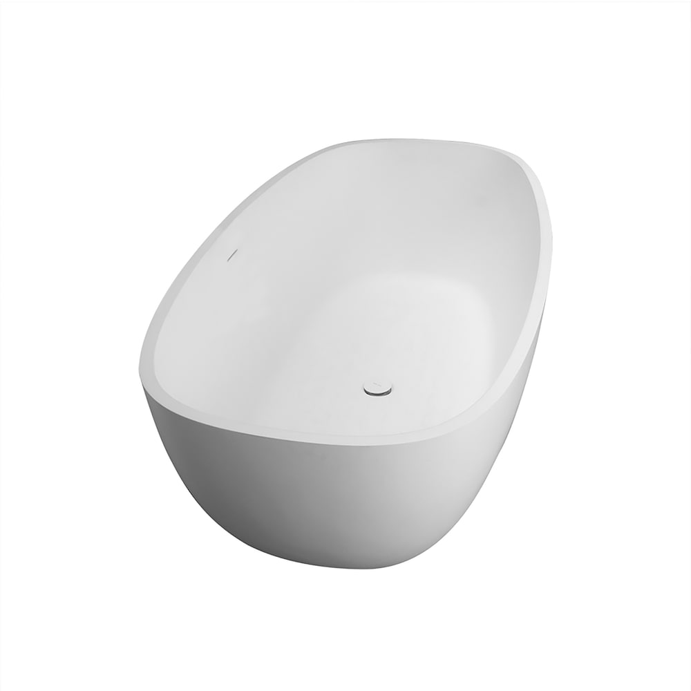 Baignoire ovale autoportante en surface solide de 67 pouces avec drain central en blanc mat