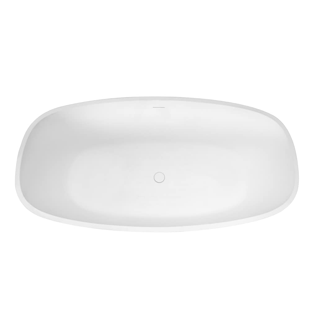Baignoire ovale autoportante en surface solide de 67 pouces avec drain central en blanc mat