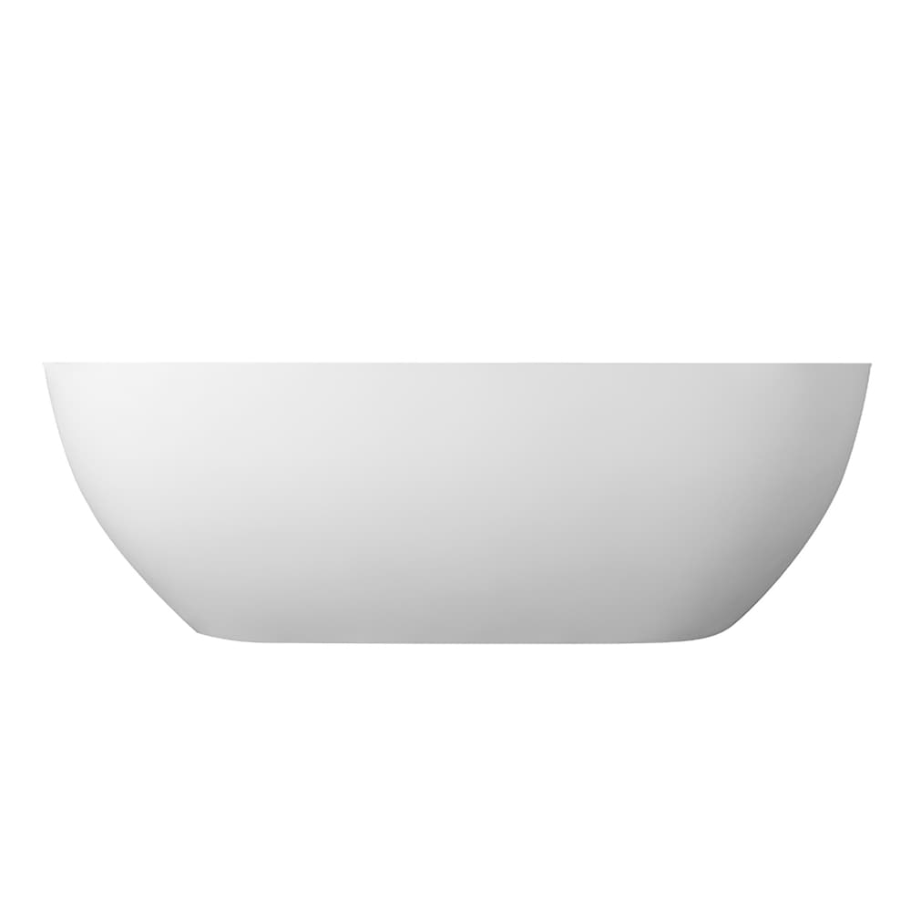 Baignoire ovale autoportante en surface solide de 59 pouces avec drain central en blanc