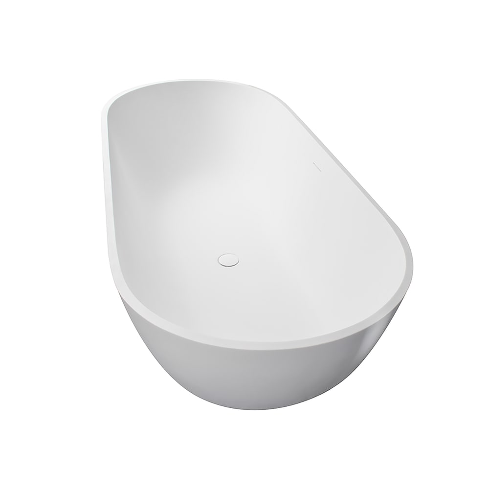 Baignoire ovale autoportante en surface solide de 59 pouces avec drain central en blanc