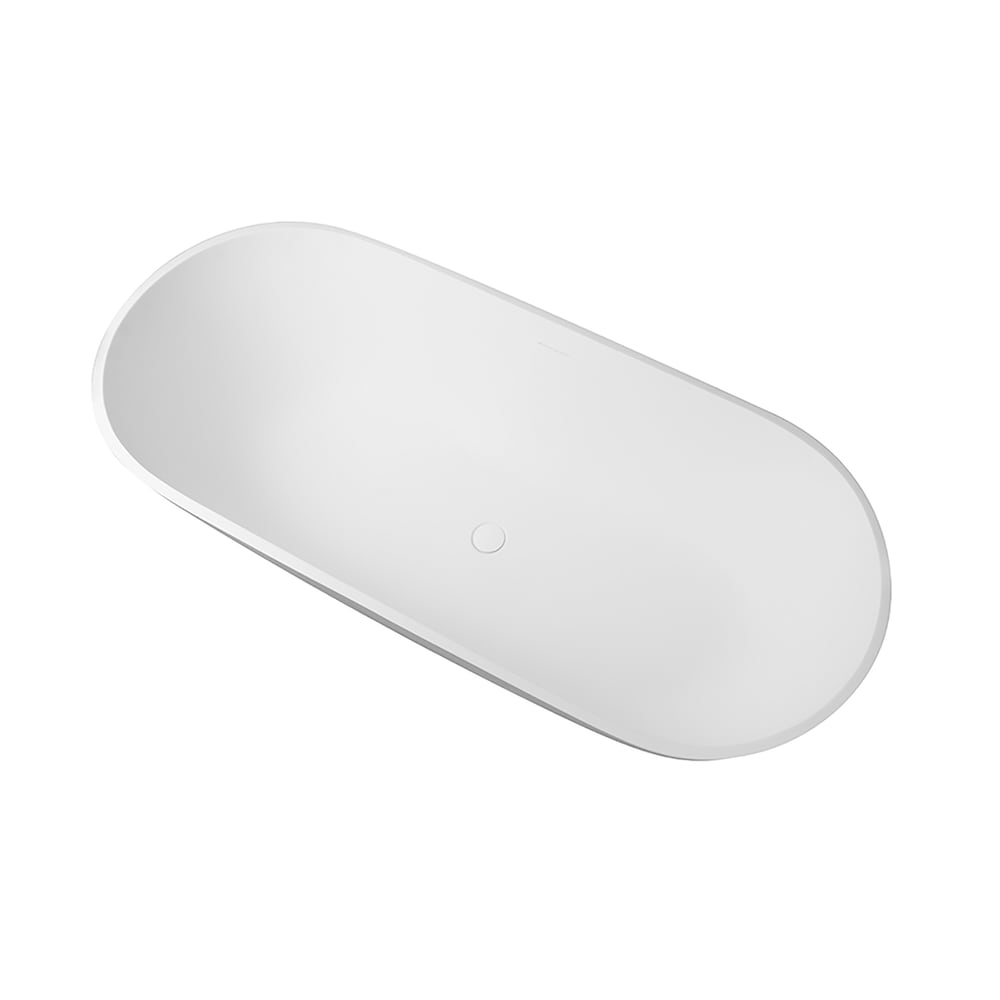 Baignoire ovale autoportante en surface solide de 59 pouces avec drain central en blanc
