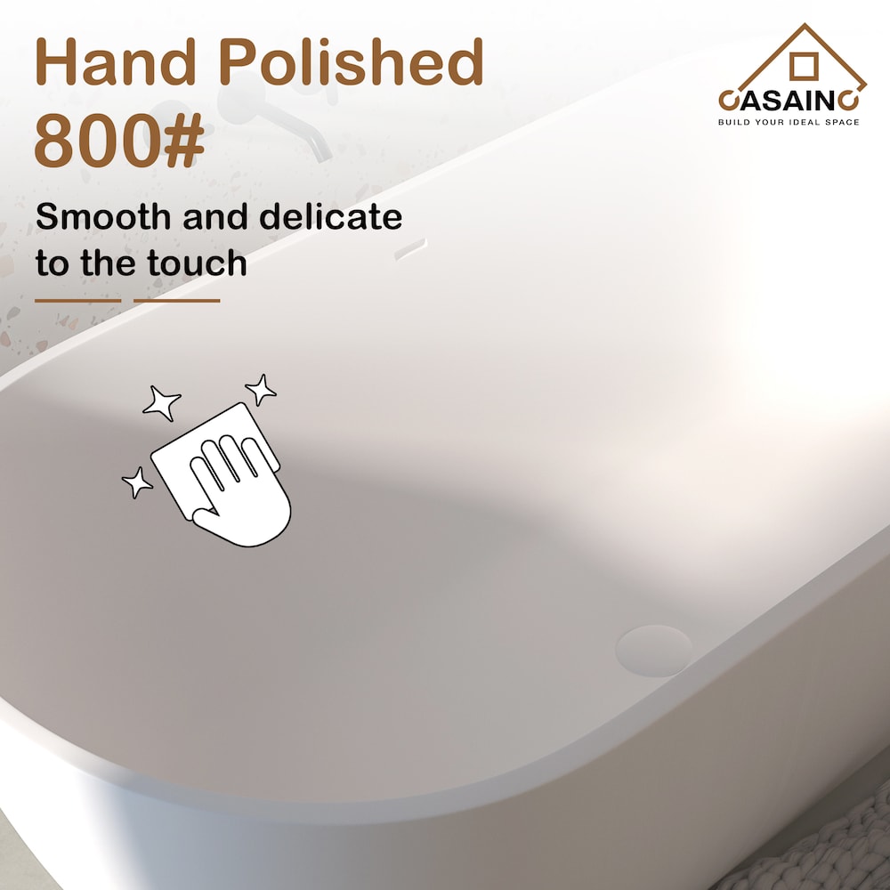 Baignoire ovale autoportante en surface solide de 59 pouces avec drain central en blanc