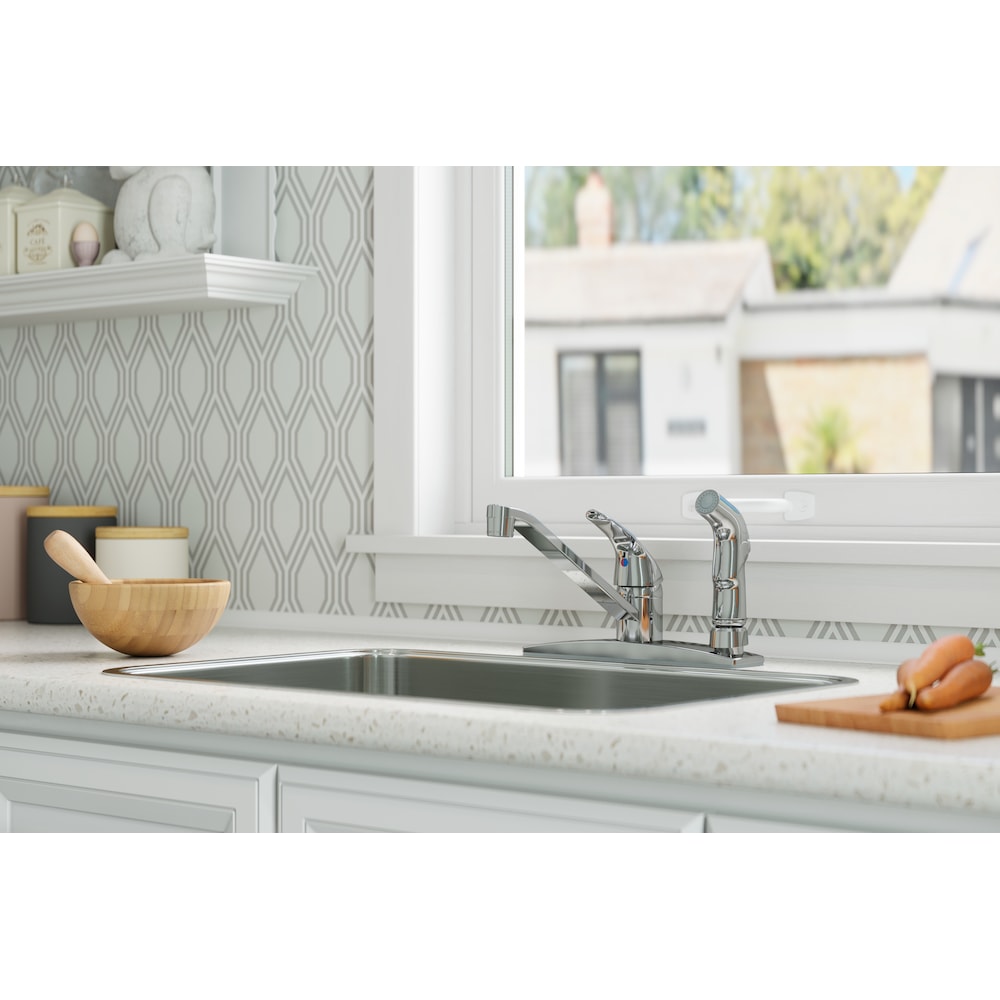 Robinet de cuisine à 1 poignée avec douchette latérale de la série Pfirst, chrome poli