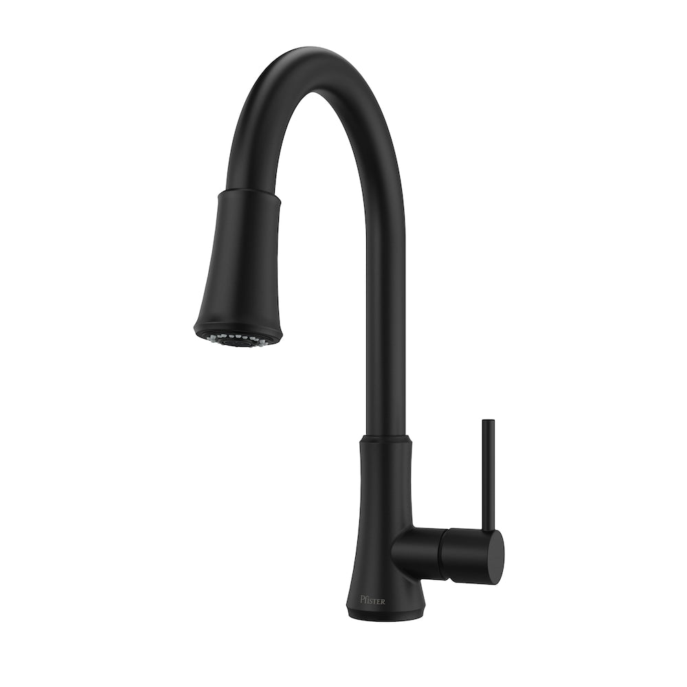 Robinet de cuisine à tirette à 1 poignée de la série Pfirst en noir mat