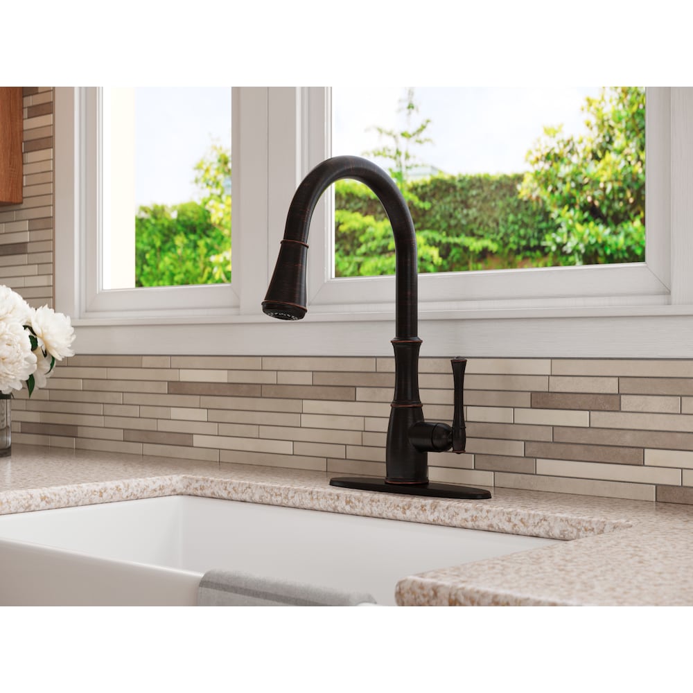 Wheaton 1-Handle Pull-Down Kitchen Faucet With Soap Dispenser Tuscan Bronze