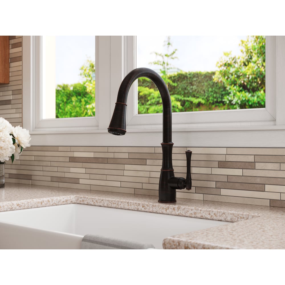 Wheaton 1-Handle Pull-Down Kitchen Faucet With Soap Dispenser Tuscan Bronze