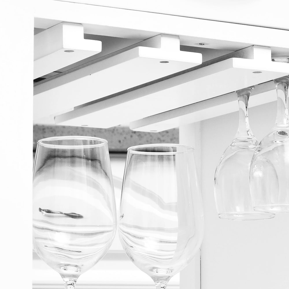 Chariot de cuisine à roulettes de 34,75 pouces de largeur avec tiroirs et support pour verres à vin en blanc