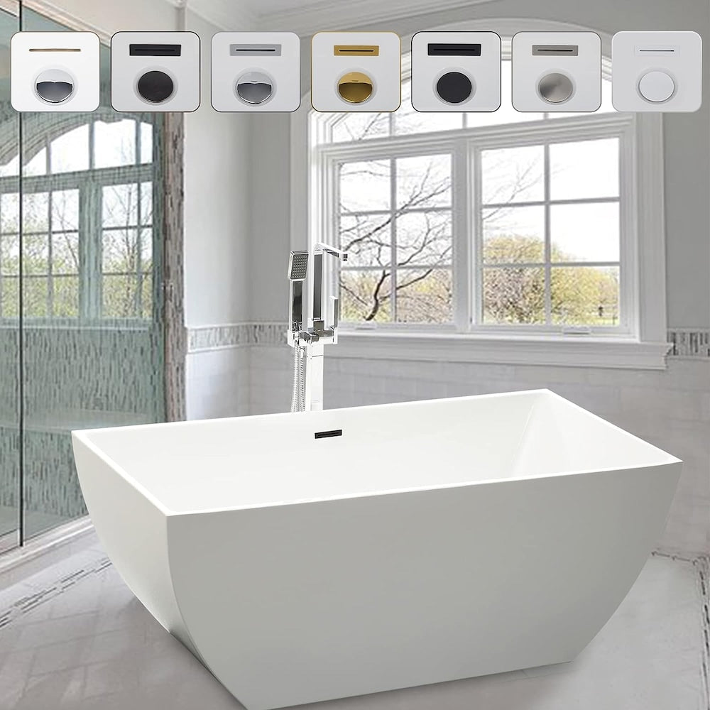 Baignoire autoportante ovale en acrylique Montpellier de 5,6 pi avec drain central en blanc/noir mat