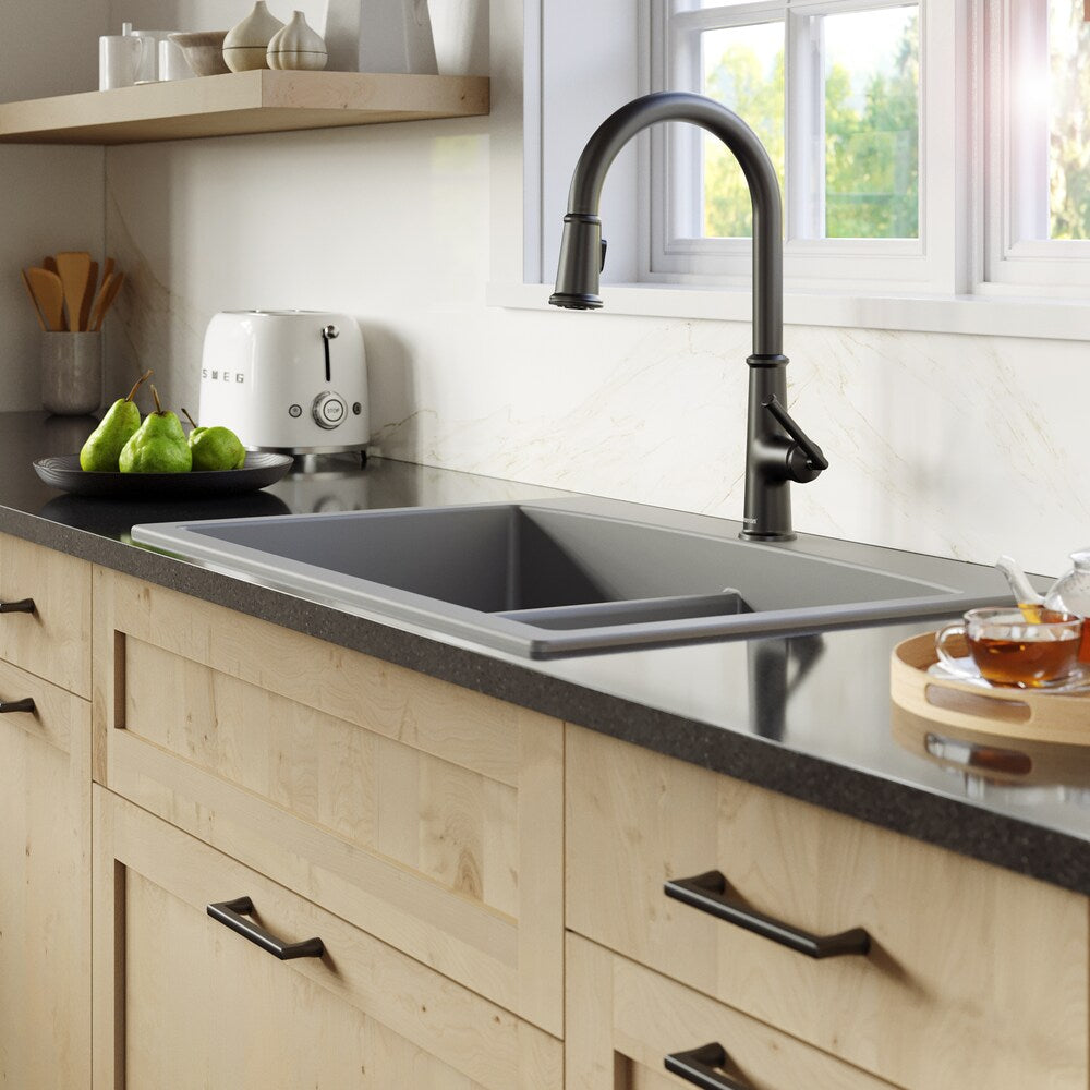 Elwood One-Handle Pull Down Dual Function Sprayer Kitchen Faucet in Matte Black