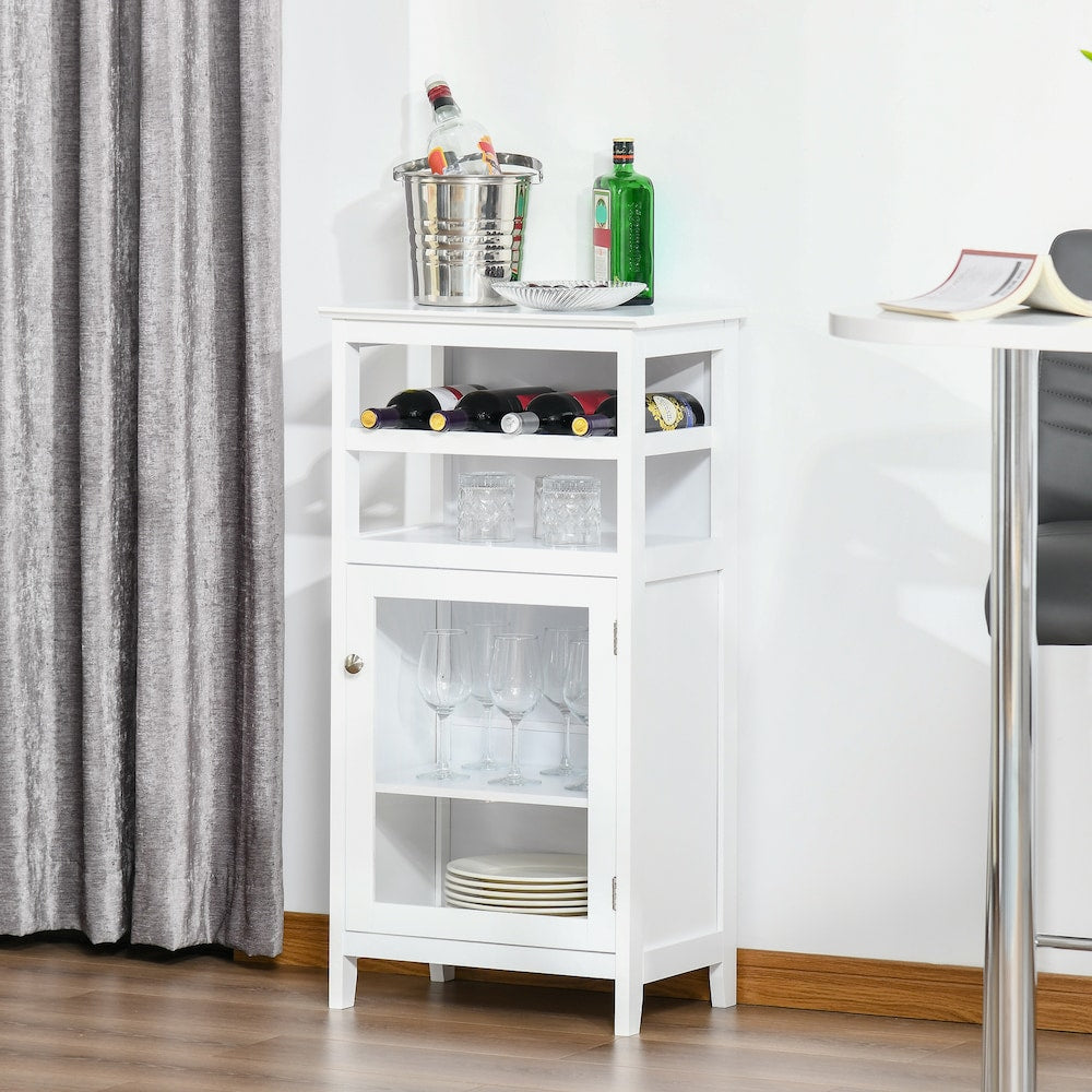 Armoire à vin avec casier à vin pour 4 bouteilles, étagères, porte en acrylique, blanc