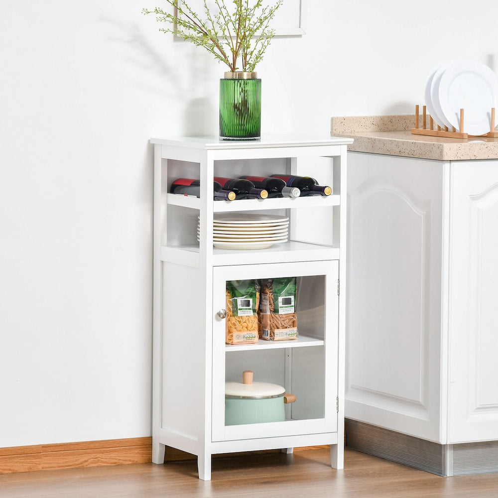 Wine Cabinet with 4 Bottle Wine Rack, Shelves, Acrylic Door, White