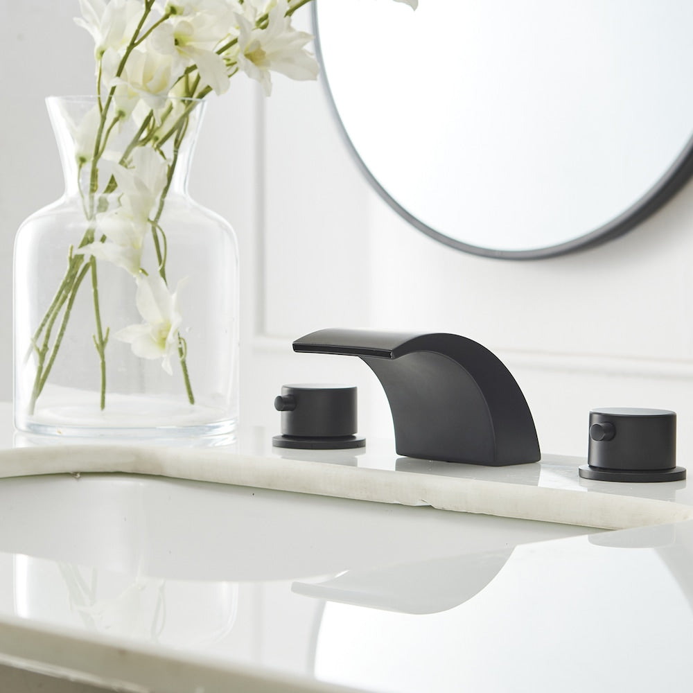 Robinet de salle de bain à 2 poignées de 8 pouces avec lumière LED et drain en noir mat