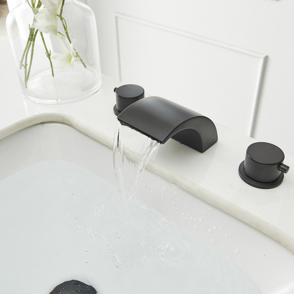 Robinet de salle de bain à 2 poignées de 8 pouces avec lumière LED et drain en noir mat