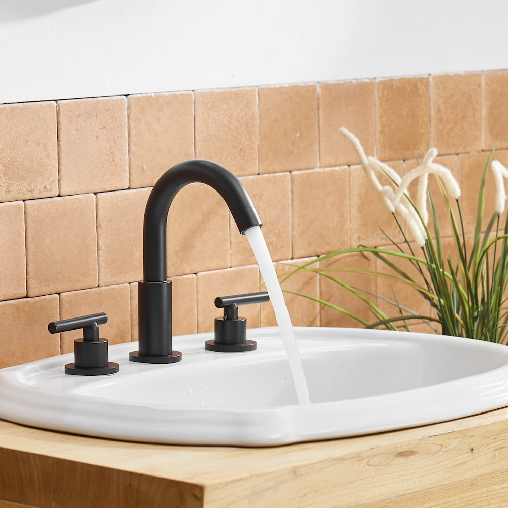 Robinet de salle de bain à double poignée de 8 pouces avec ensemble de vidange escamotable en noir mat