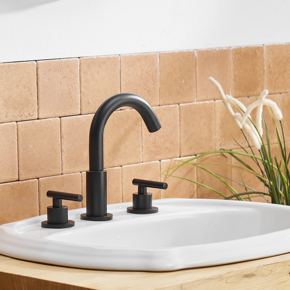 Robinet de salle de bain à double poignée de 8 pouces avec ensemble de vidange escamotable en noir mat