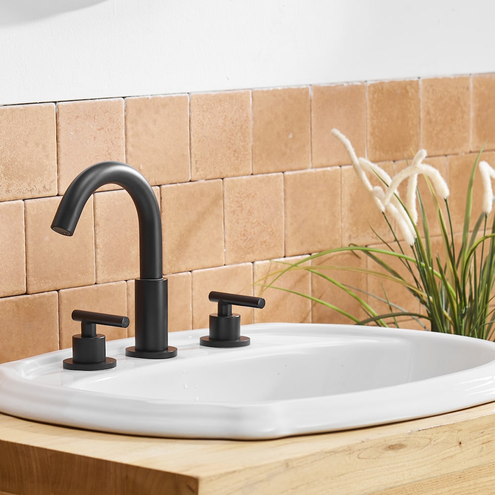 Robinet de salle de bain à double poignée de 8 pouces avec ensemble de vidange escamotable en noir mat