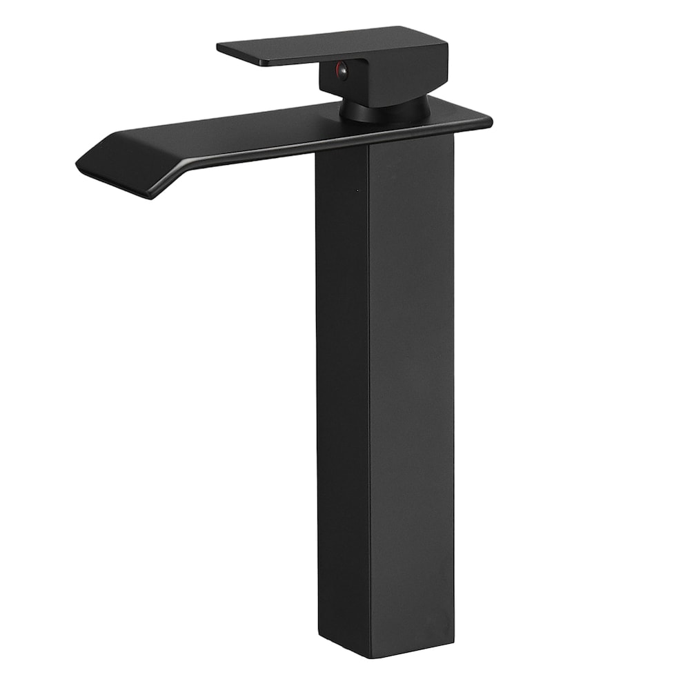 Robinet de lavabo de salle de bains à poignée unique à trou unique en cascade avec kit de vidange en noir mat