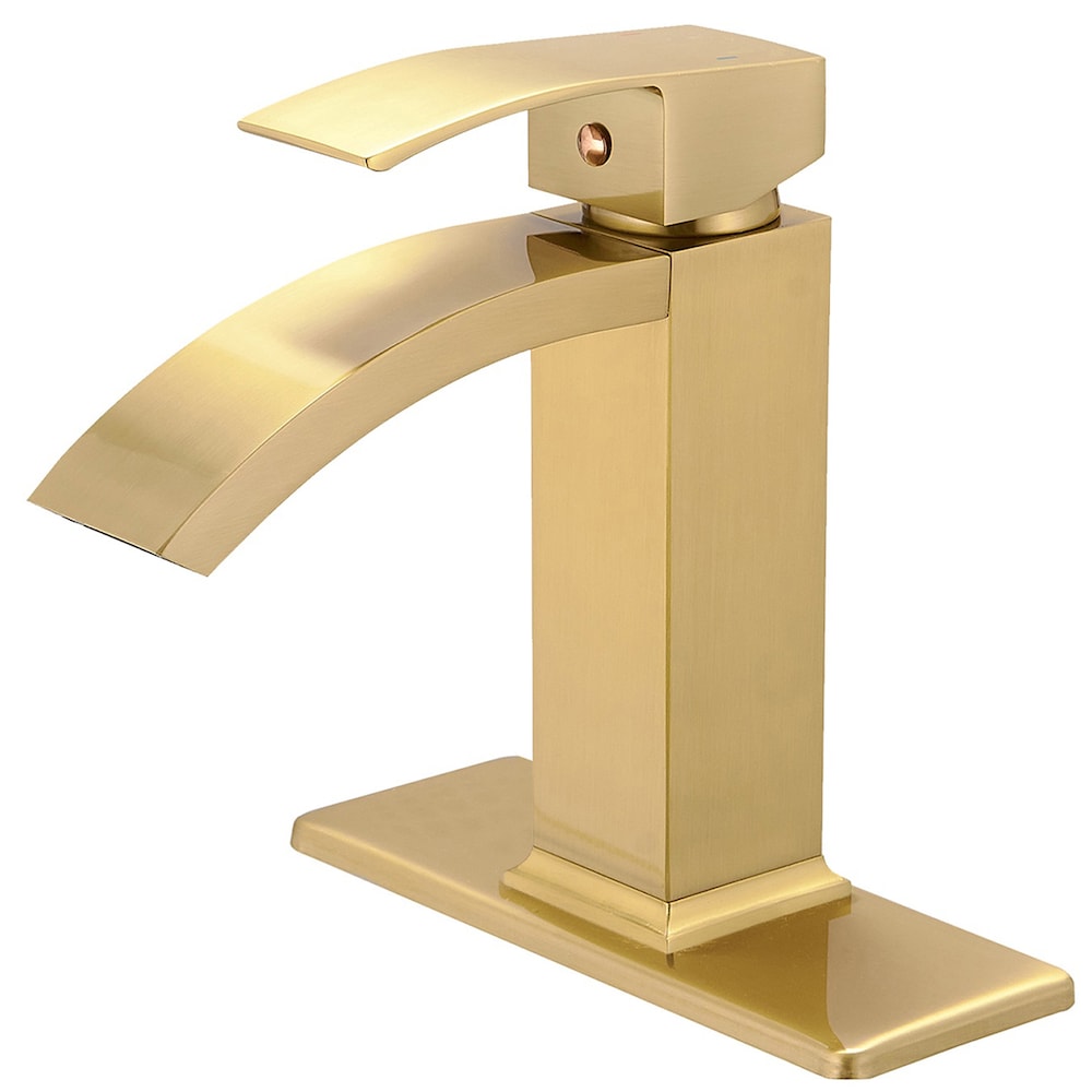 Robinet de salle de bain monotrou à cascade et poignée unique en or brossé