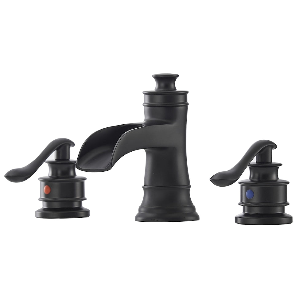 Robinet de salle de bain à 2 poignées et cascade de 8 pouces avec ensemble de vidange en noir mat