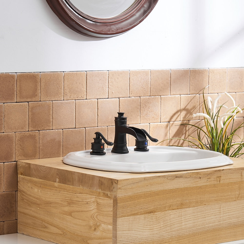 Robinet de salle de bain à 2 poignées et cascade de 8 pouces avec ensemble de vidange en noir mat