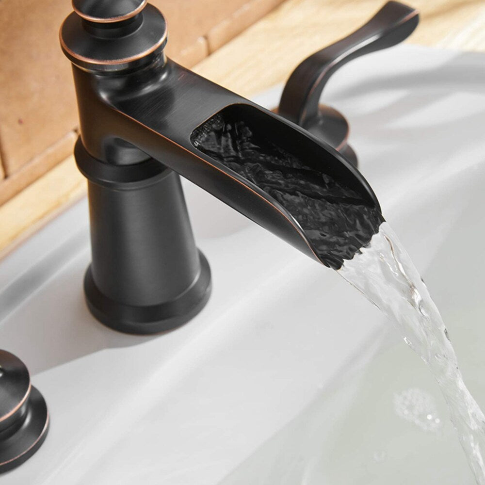 Robinet de salle de bain à 2 poignées et cascade de 8 pouces avec ensemble de vidange escamotable en bronze huilé