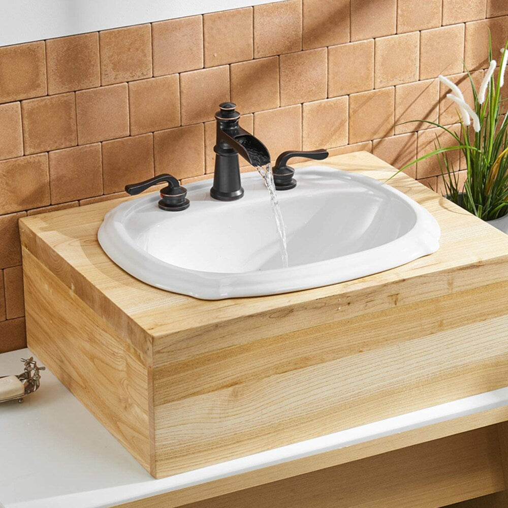 Robinet de salle de bain à 2 poignées et cascade de 8 pouces avec ensemble de vidange escamotable en bronze huilé