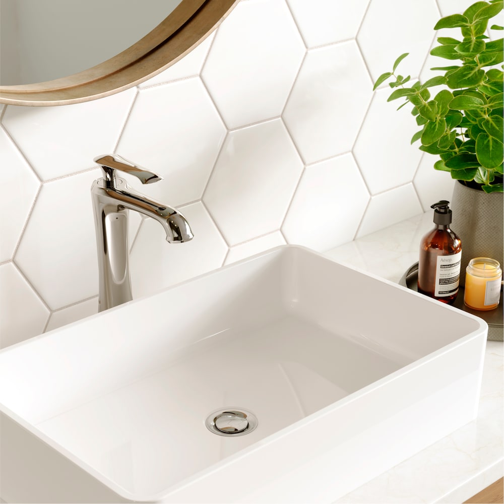 Woodburn Single Hole Single Handle Vessel Bathroom Faucet with Matching Pop-Up Drain in Chrome