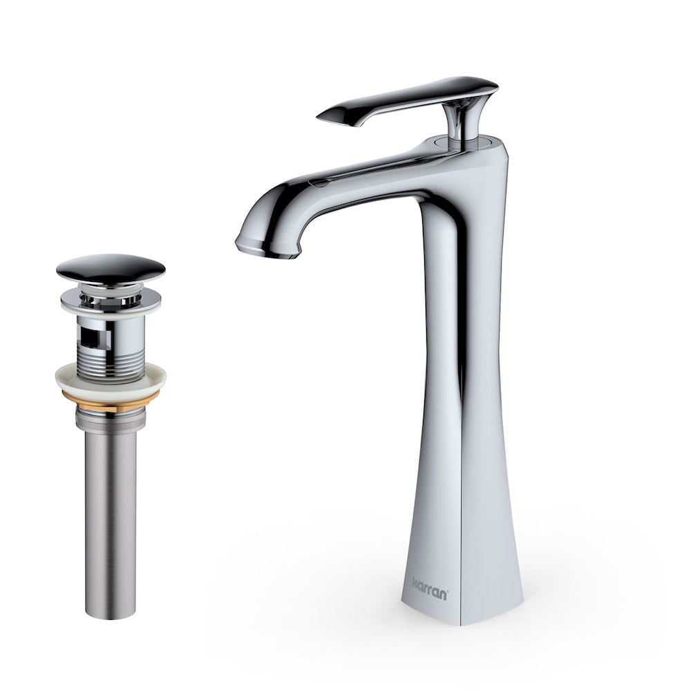 Robinet de salle de bain à poignée unique et trou unique Woodburn avec bonde escamotable assortie en chrome