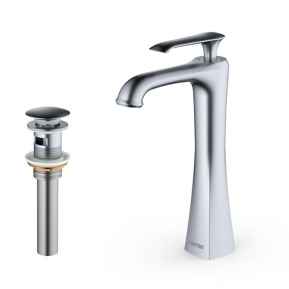 Robinet de salle de bain à un trou Woodburn à 1 poignée avec bonde escamotable assortie en acier inoxydable