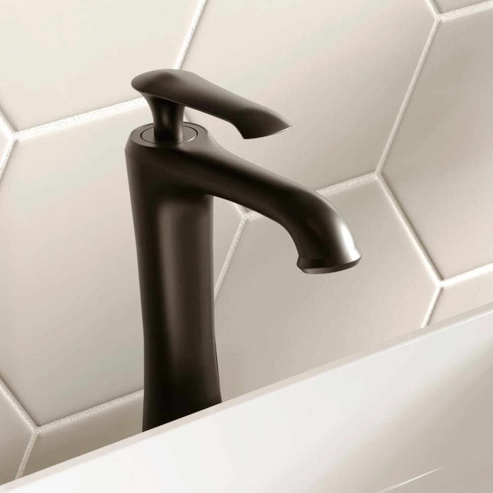 Robinet de salle de bain à poignée unique et trou unique Woodburn avec bonde escamotable assortie en noir mat
