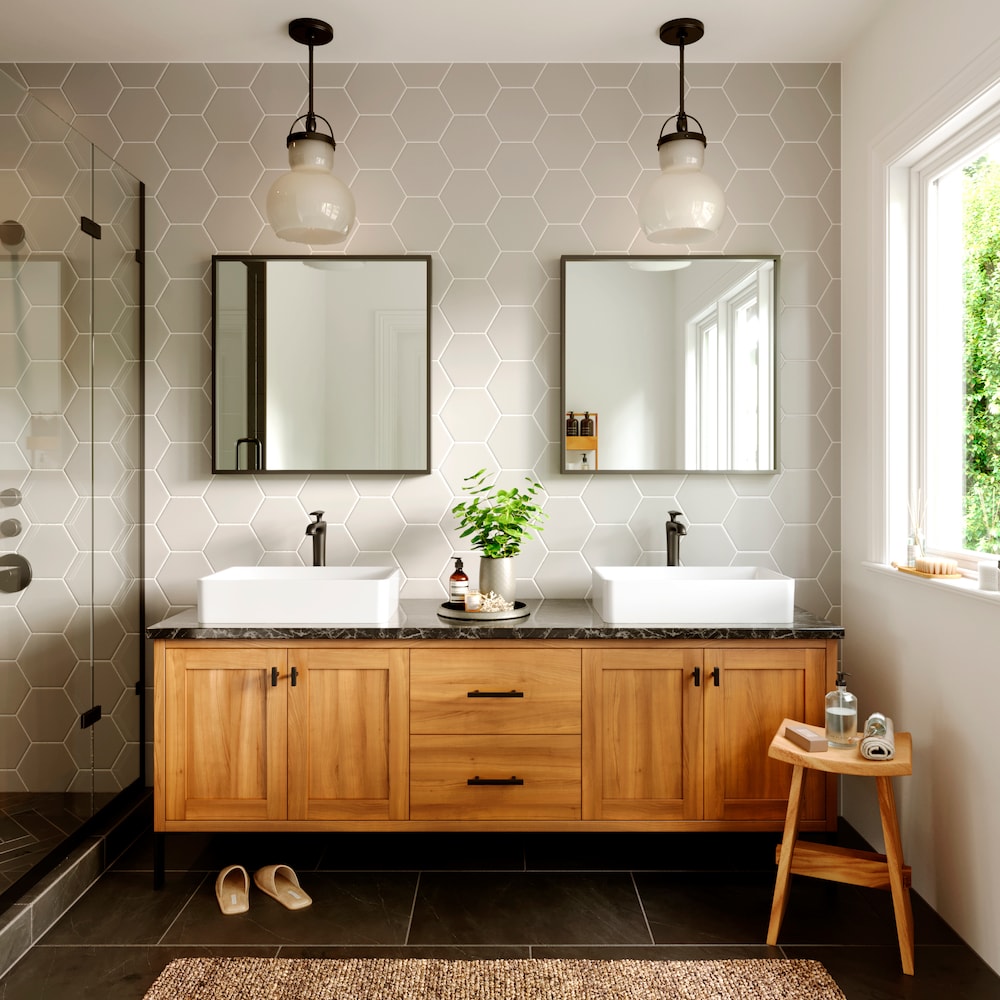 Robinet de salle de bain à poignée unique et trou unique Woodburn avec bonde escamotable assortie en noir mat