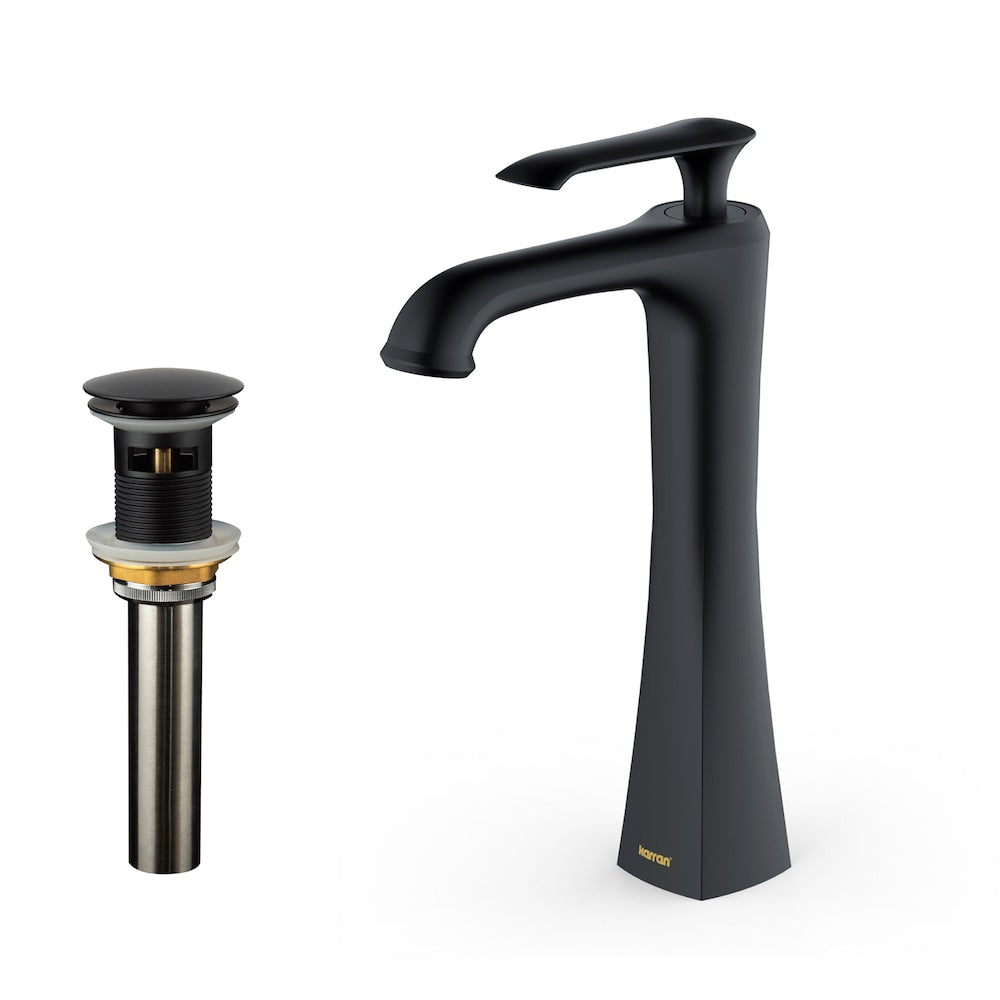 Robinet de salle de bain à poignée unique et trou unique Woodburn avec bonde escamotable assortie en noir mat