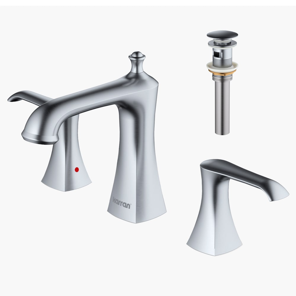 Robinet de salle de bain à 3 trous et 2 leviers à large entraxe Woodburn avec bonde escamotable assortie en acier inoxydable