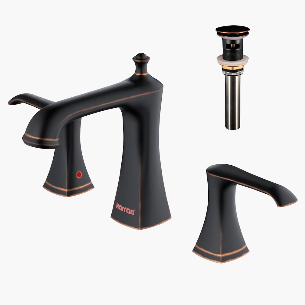 Robinet de salle de bain à 3 trous et 2 leviers à large portée Woodburn - Bonde escamotable assortie en bronze huilé