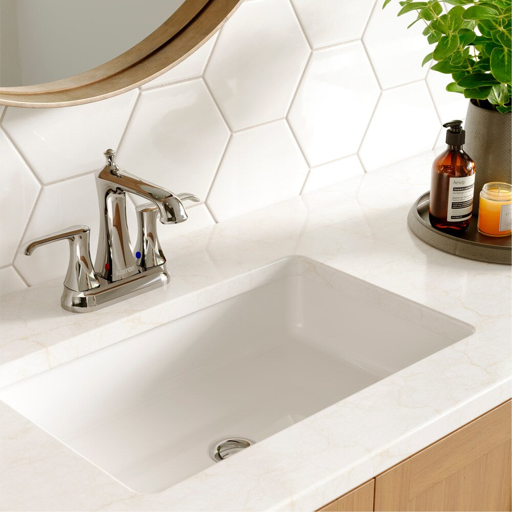 Robinet de salle de bain à deux trous et à deux poignées Woodburn avec bonde escamotable assortie en chrome