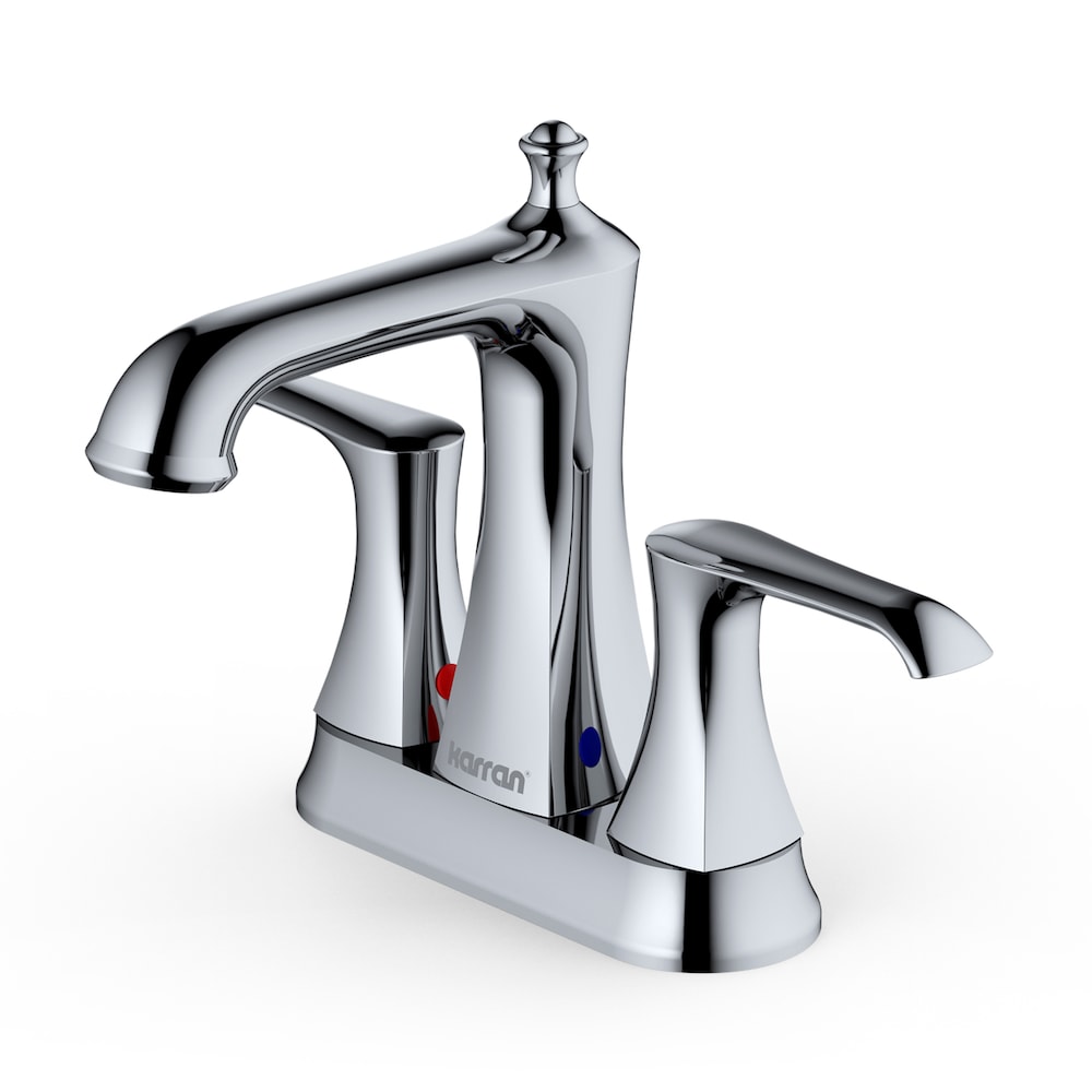 Robinet de salle de bain à deux trous et à deux poignées Woodburn avec bonde escamotable assortie en chrome