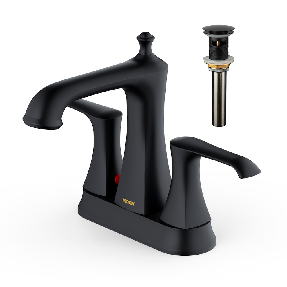 Robinet de salle de bain à deux poignées et deux trous Woodburn avec bonde escamotable assortie en noir mat