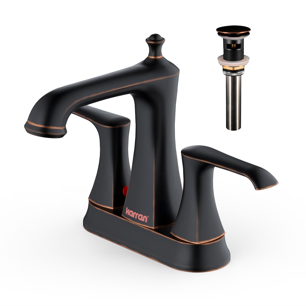 Robinet de salle de bain à deux poignées et deux trous Woodburn avec bonde escamotable assortie en bronze huilé