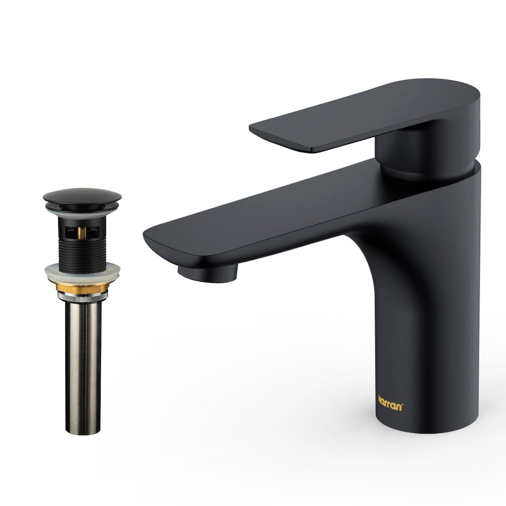 Robinet de salle de bain à poignée unique et trou unique Kayes avec bonde escamotable assortie en noir mat