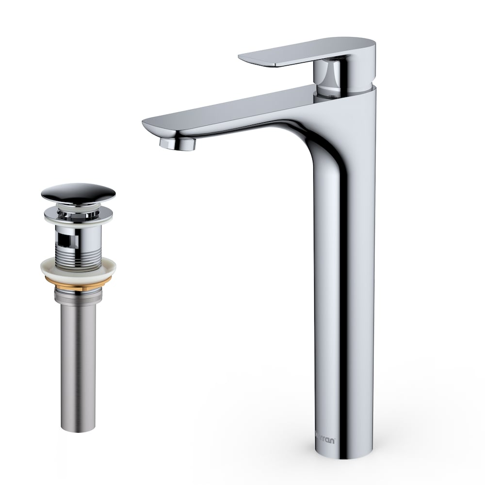 Robinet de salle de bain à poignée unique à trou unique Kayes avec bonde escamotable assortie en chrome