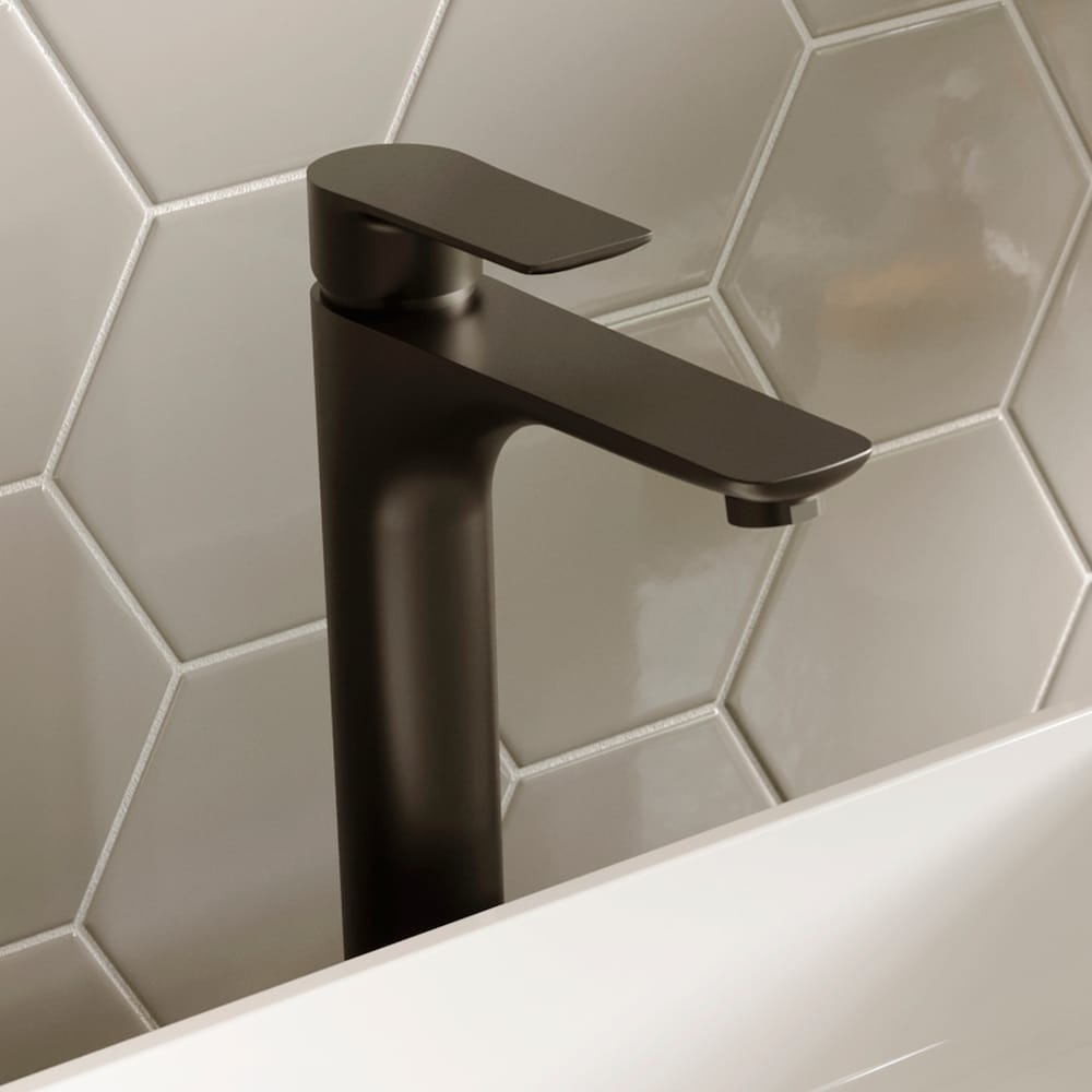 Robinet de salle de bain à poignée unique à trou unique Kayes avec bonde escamotable assortie en noir mat