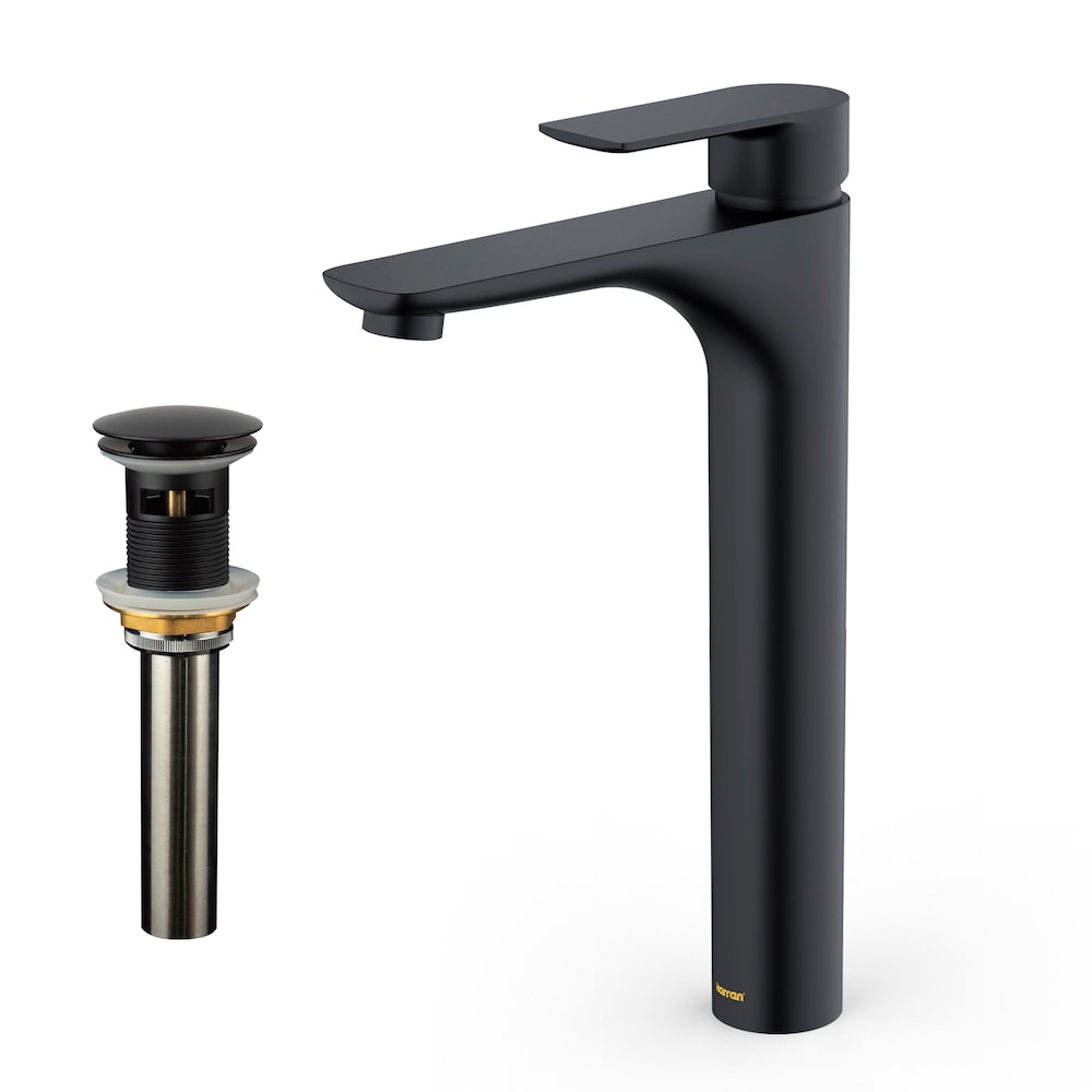 Robinet de salle de bain à poignée unique à trou unique Kayes avec bonde escamotable assortie en noir mat