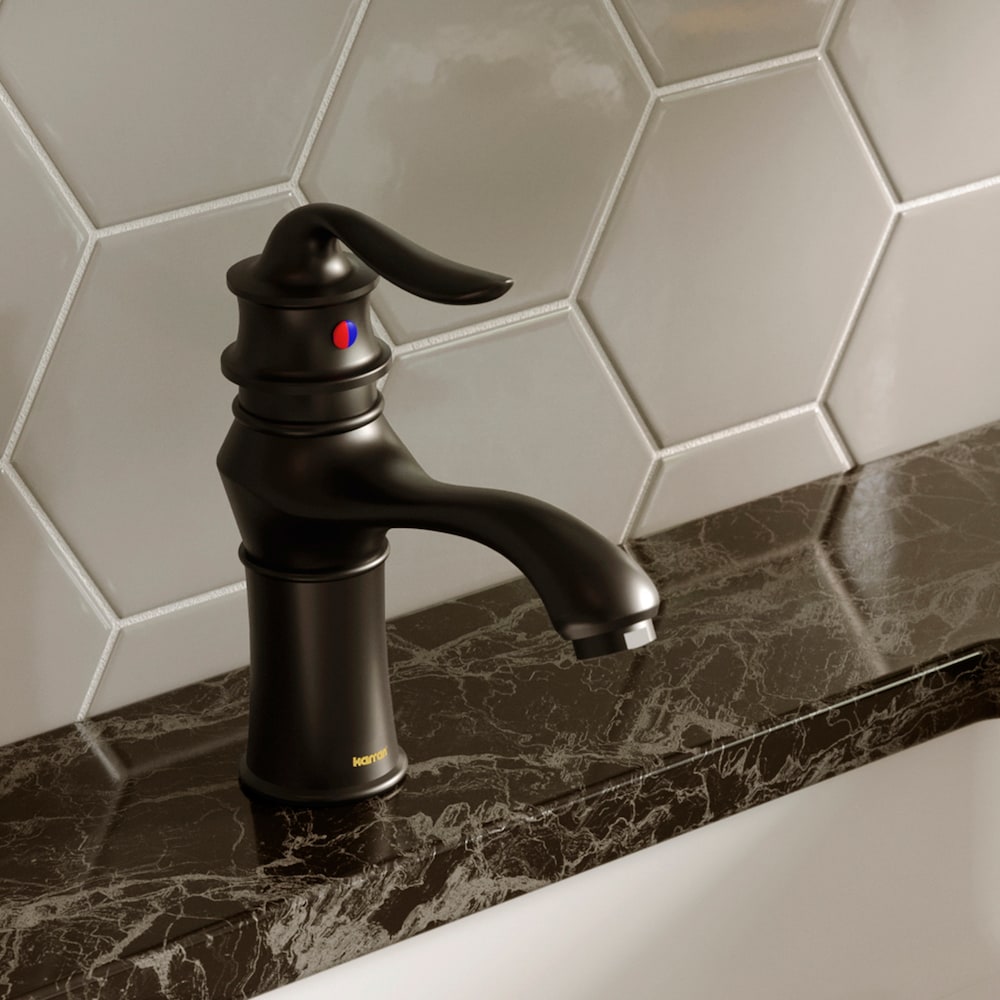 Robinet de salle de bain à poignée unique et trou unique Dartford avec bonde escamotable assortie en noir mat