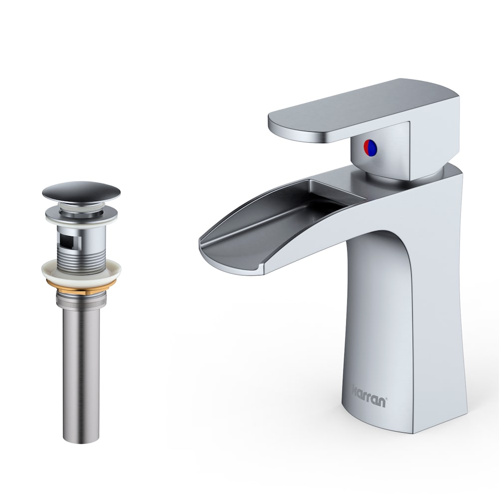 Robinet de salle de bain à poignée unique à trou unique Kassel avec bonde escamotable assortie en acier inoxydable