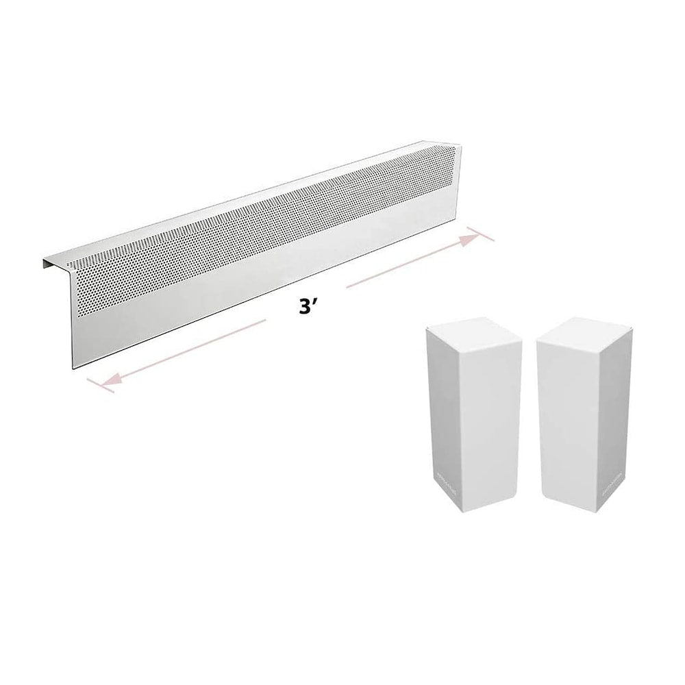 Ensemble de couvercles et embouts de plinthe chauffante en acier galvanisé de 3 pi de la série Basic, faciles à enfiler, en blanc