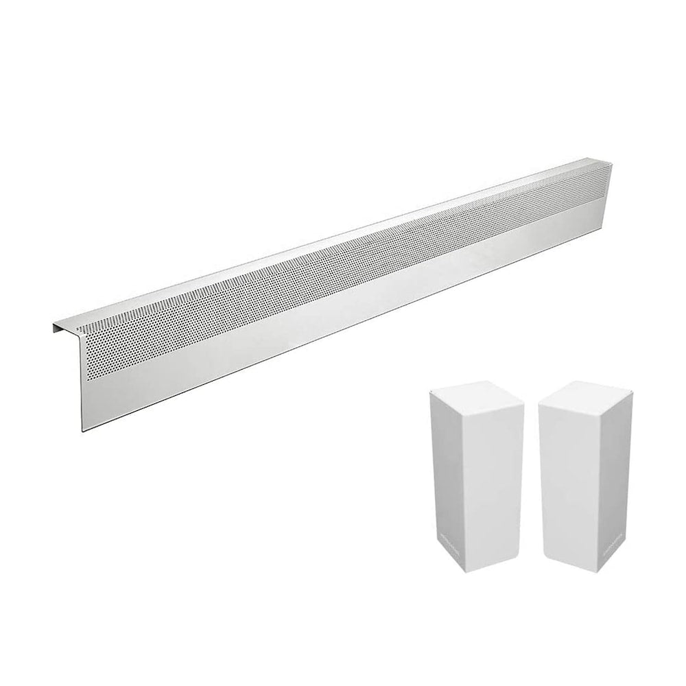 Ensemble de couvre-plinthes chauffantes en acier galvanisé de 5 pi de la série Basic, facile à enfiler, et embouts d'extrémité, en blanc