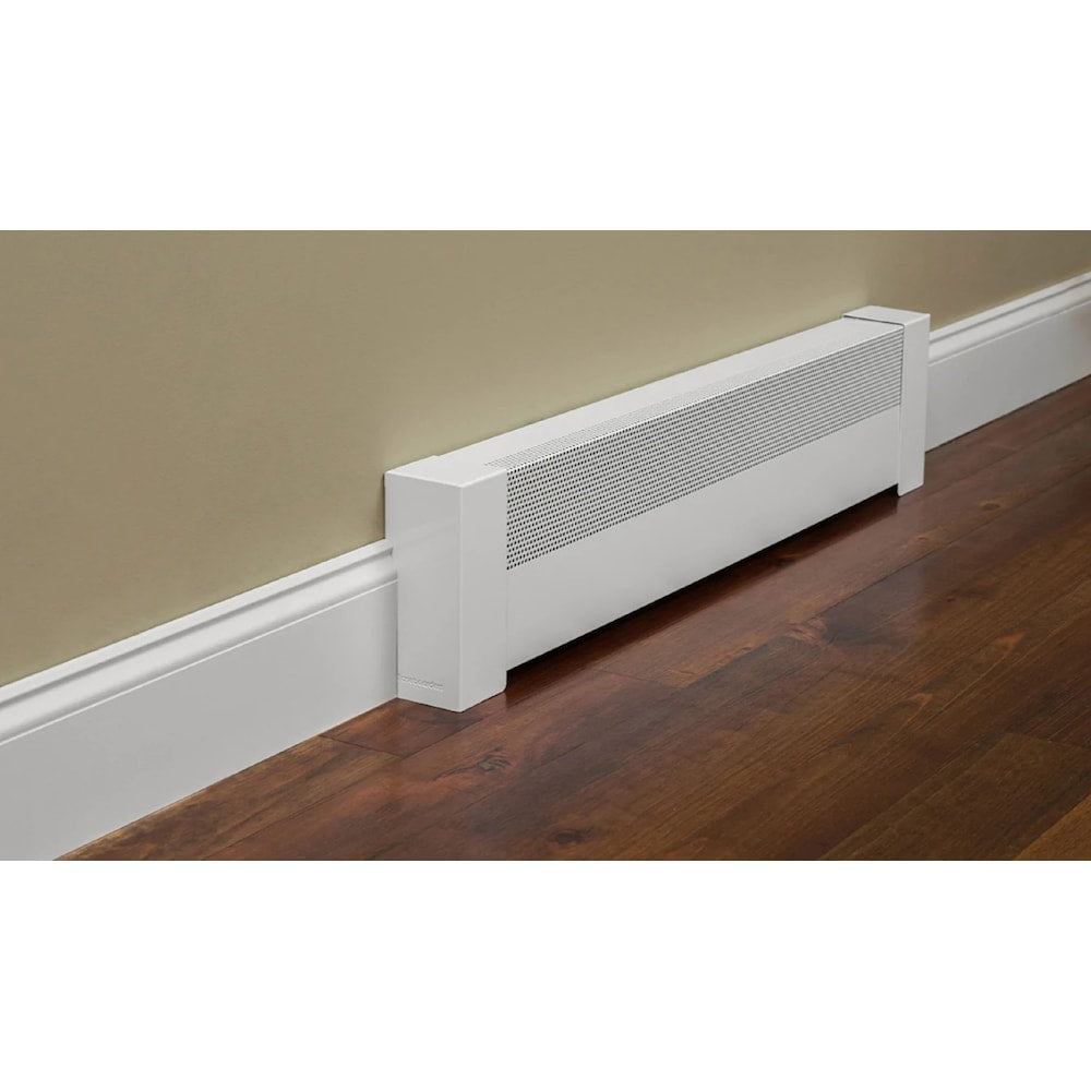 Ensemble de couvre-plinthes chauffantes en acier galvanisé de 5 pi de la série Basic, facile à enfiler, et embouts d'extrémité, en blanc