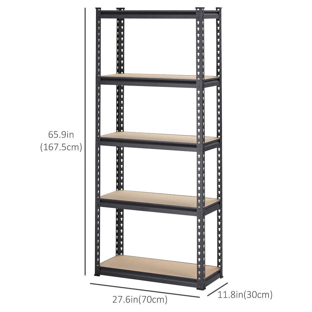 Étagère de rangement réglable à 5 niveaux en acier de 66 pouces de hauteur pour garage, noir et marron